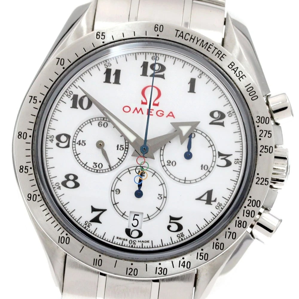 OMEGA SPEEDMASTER BROAD ARROW OLYMPICS WATCH: OMEGA Speedmaster Broad Arrow Olympics Watch Brand: OMEGA Type: Wristwatch Material: Band Material Stainless Steel, Case Material Stainless Steel Color: Band Color Silver, Dial Colorwhite, Case