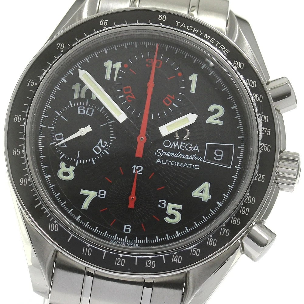 OMEGA SPEEDMASTER CHRONOGRAPH BLACK AUTOMATIC: OMEGA Speedmaster Chronograph black Automatic Brand: OMEGA Type: Wristwatch Material: Band Material Stainless Steel, Case Material Stainless Steel Color: Band Color Silver, Dial Colorblack, Case Color