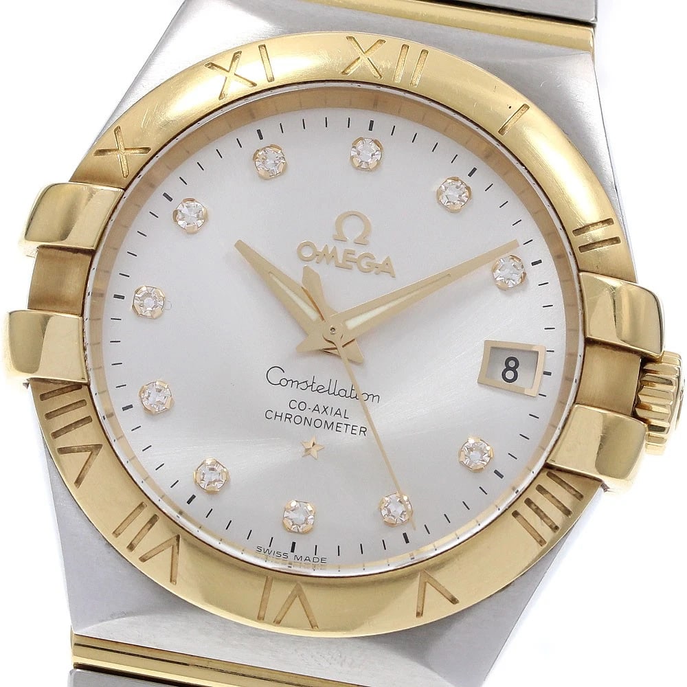 OMEGA CONSTELLATION DATE DIAMOND AUTOMATIC: OMEGA Constellation Date diamond Automatic Brand: OMEGA Type: Wristwatch Material: Band Material Stainless Steel/YG, Case Material Stainless Steel/YG Color: Band Color Silver / Gold, Dial ColorSilver,