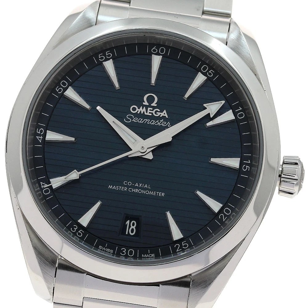 OMEGA SEAMASTER AQUA TERRA CO-AXIAL: OMEGA Seamaster Aqua Terra Co-Axial Brand: OMEGA Type: Wristwatch Material: Band Material Stainless Steel, Case Material Stainless Steel Color: Band Color Silver, Dial ColorNavy, Case ColorSilver Size