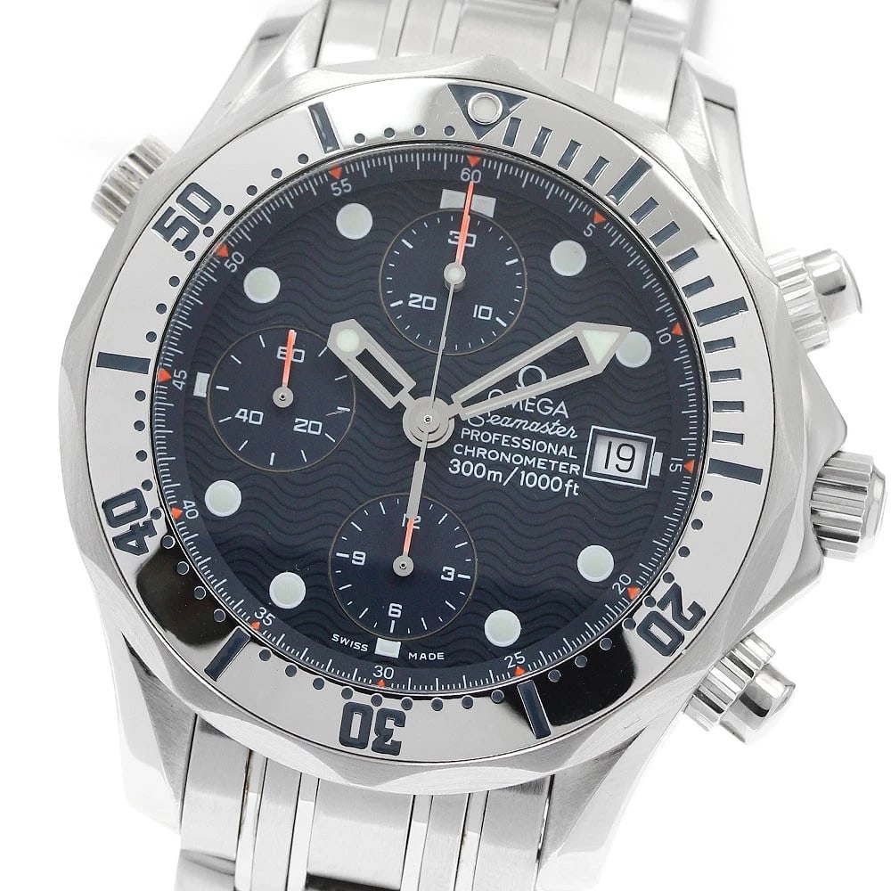 OMEGA SEAMASTER DATE CHRONOGRAPH NAVY AUTOMATIC: OMEGA Seamaster Date Chronograph Navy Automatic Brand: OMEGA Type: Wristwatch Material: Band Material Stainless Steel, Case Material Stainless Steel Color: Band Color Silver, Dial ColorNavy, Case Colo