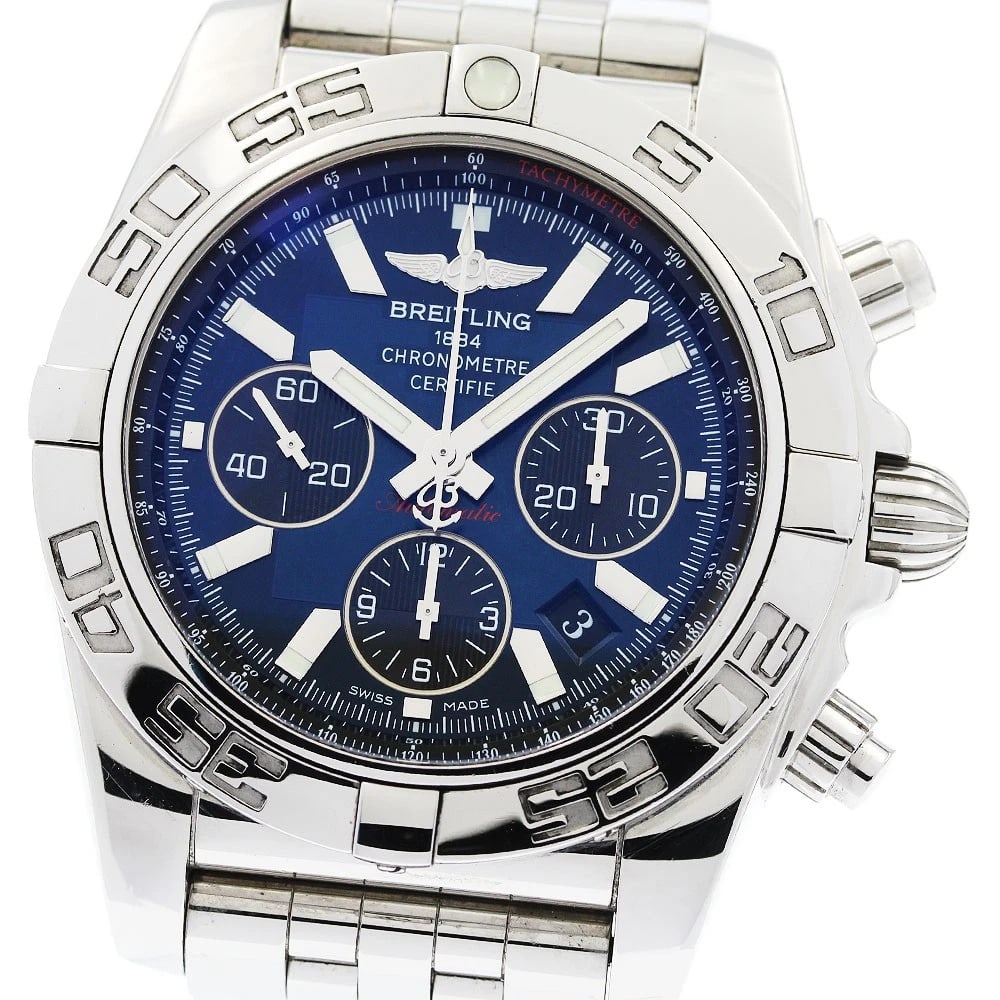 BREITLING CHRONOMAT CHRONOGRAPH BLUE AUTOMATIC WATCH: BREITLING Chronomat Chronograph blue Automatic Watch Brand: BREITLING Type: Wristwatch Material: Band Material Stainless Steel, Case Material Stainless Steel Color: Band Color Silver, Dial Colorblue, 