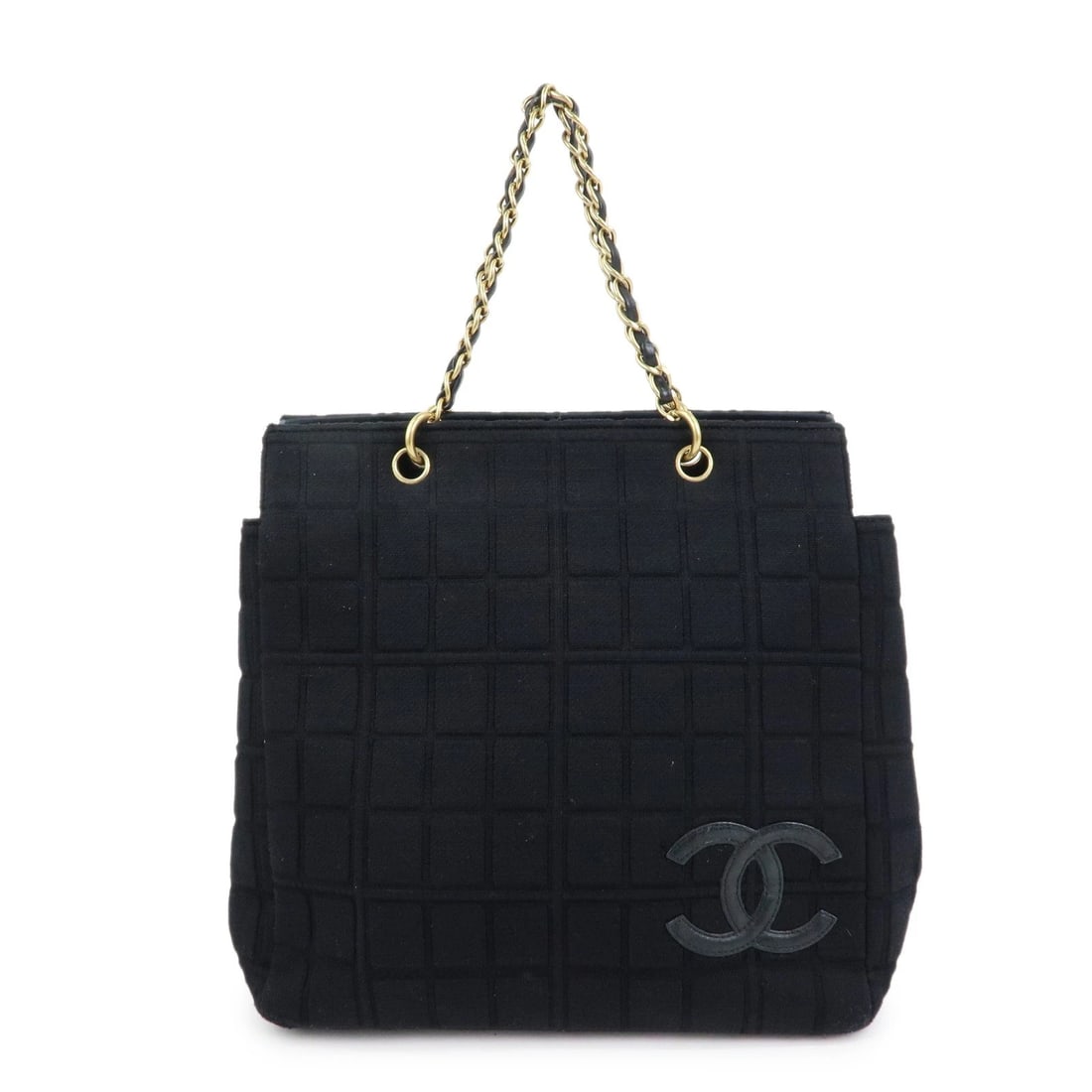 CHANEL COCO MARK CANVAS LEATHER CHAIN STRAP TOTE BAG: CHANEL COCO Mark Canvas Leather Chain Strap Tote Bag Brand: CHANEL Type: tote bag Material: Canvas , Leather Color: Black , Gold Size: W31cm(12.20")H31cm(12.20")D15cm(5.91") Accessories: None