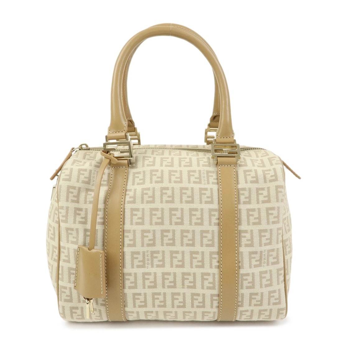 FENDI ZUCCHINO CANVAS LEATHER BOSTON BAG HAND BAG (1 of 6)
