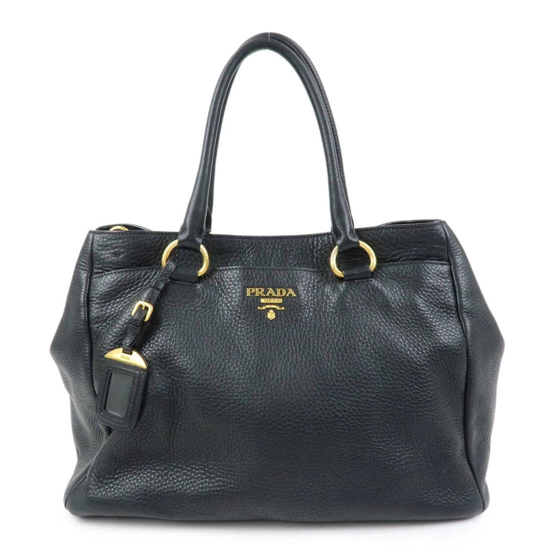 PRADA LOGO VITTELLO DAINO LEATHER 2WAY BAG TOTE BAG BLACK: PRADA Logo Vittello Daino Leather 2Way Bag Tote Bag Black Brand: PRADA Type: 2way bag Material: Vitello Daino (Leather) Color: Black Size: W33cm(12.99")H28cm(11.02")D19cm(7.48") Accessories: None