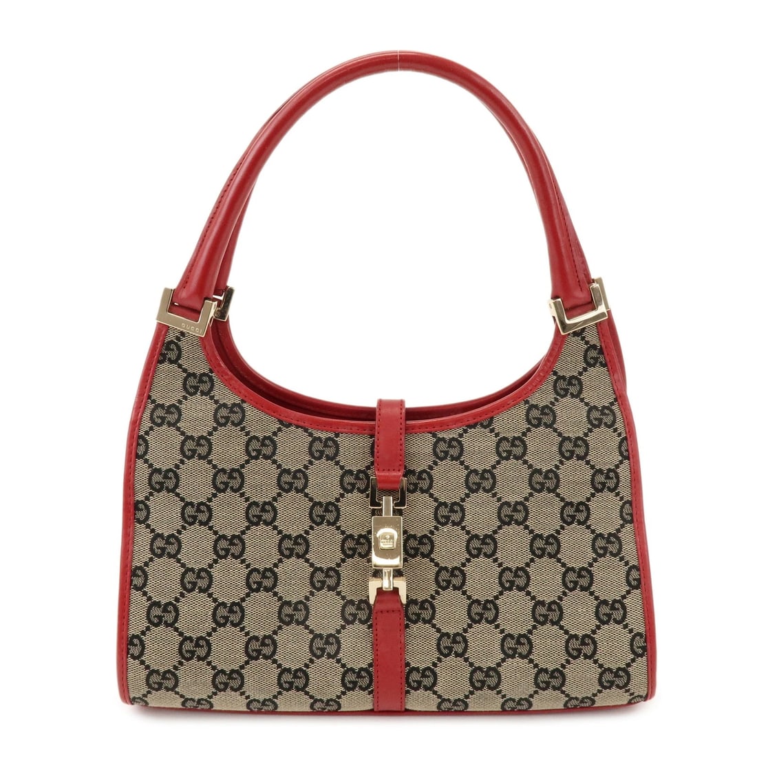 GUCCI JACKIE GG CANVAS LEATHER SHOULDER BAG BEIGE: GUCCI Jackie GG Canvas Leather Shoulder Bag Beige Brand: gucci Type: hand bag Material: GG Canvas , Leather Color: Beige , Red Size: W26cm(10.24")H21cm(8.27")D8cm(3.15") Accessories: None