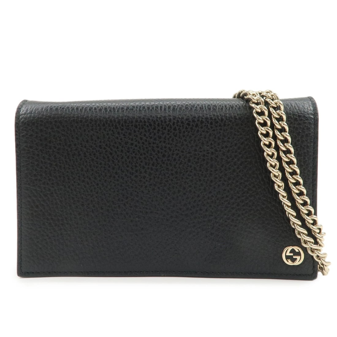 GUCCI INTERLOCKING G CALF LEATHER CHAIN WALLET SHOULDER BAG: GUCCI Interlocking G Calf Leather Chain Wallet Shoulder Bag Brand: ANTEPRIMA Type: 2way bag Material: Calf Leather Color: Black Size: D4cm(1.57")H11.5cm(4.53")W19cm(7.48") Accessories: None