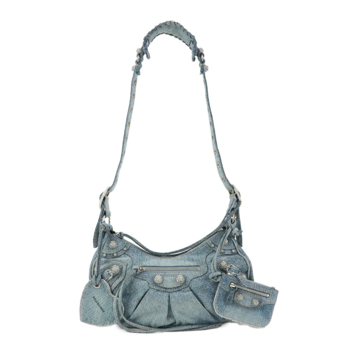 BALENCIAGA DENIM STUDS SHOULDER BAG HAND BAG BLUE: BALENCIAGA Denim Studs Shoulder Bag Hand Bag Blue Brand: balenciaga Type: shoulder bag Material: Denim Color: Blue Size: W31cm(12.20")H17cm(6.69")D8cm(3.15") Accessories: None Accessories