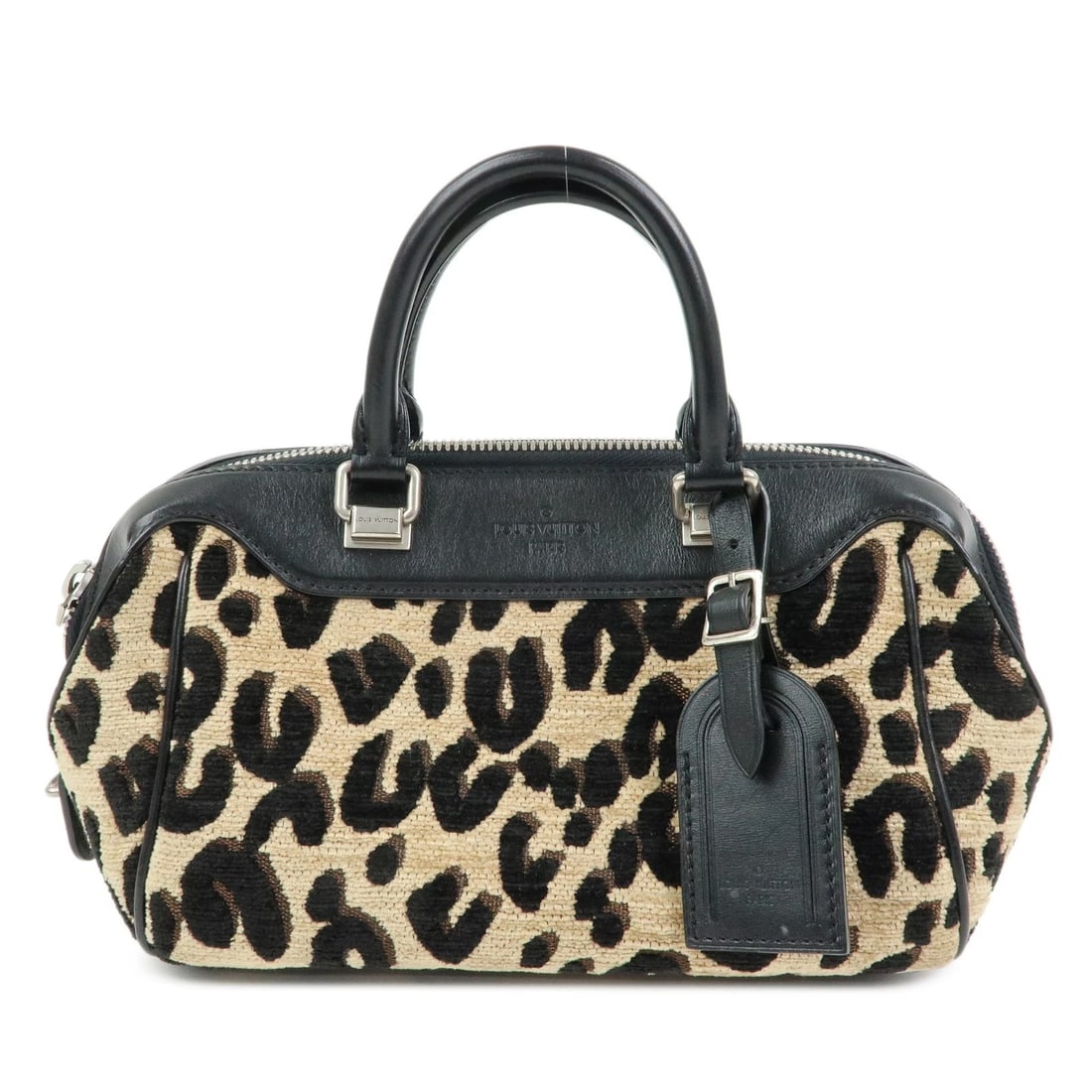 LOUIS VUITTON JACQUARD CANVAS LEATHER LEOPARD BABY HAND BAG: Louis Vuitton Jacquard Canvas Leather Leopard Baby Hand Bag Brand: louis vuitton Type: hand bag Material: Jacquard Canvas , Leather Color: Black , Brown Size: W30cm(11.81")H15cm(5.91")D12cm(4.72")