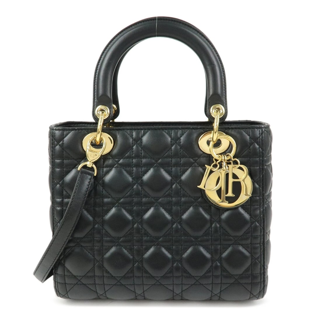 CHRISTIAN DIOR LADY DIOR CANAGE LEATHER 2WAY BAG HAND BAG: Christian Dior Lady Dior Canage Leather 2Way Bag Hand Bag Brand: Christian Dior Type: 2way bag Material: Leather Color: Black Size: W23cm(9.06")H20cm(7.87")D12cm(4.72") Accessories: None A