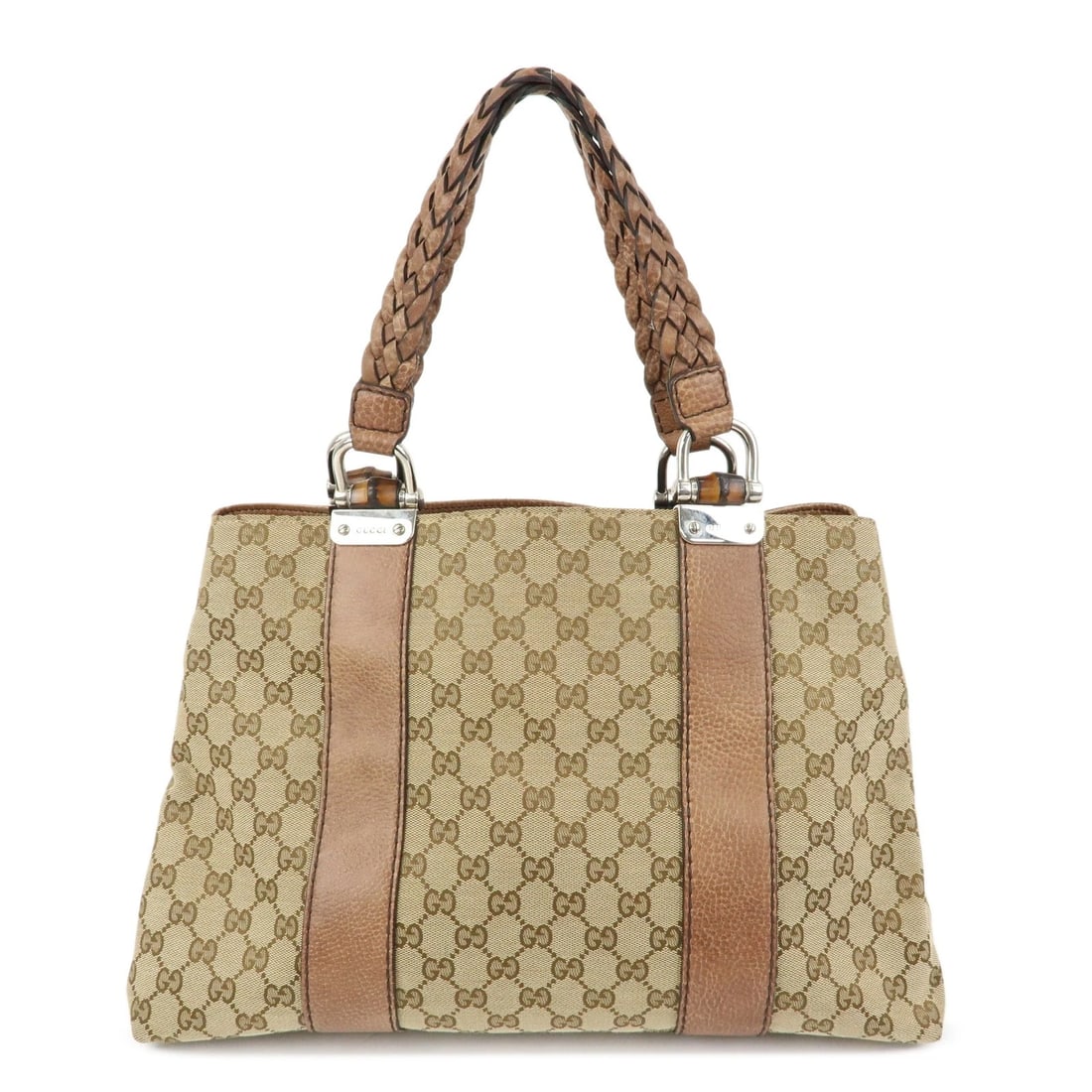 GUCCI BAMBOO GG CANVAS LEATHER TOTE BAG HAND BAG BEIGE: GUCCI Bamboo GG Canvas Leather Tote Bag Hand Bag Beige Brand: GUCCI Type: tote bag Material: GG Canvas , Leather , Bamboo Color: Beige , Brown Size: W39cm(15.35")H26cm(10.24")D14cm(5.51") Accessor