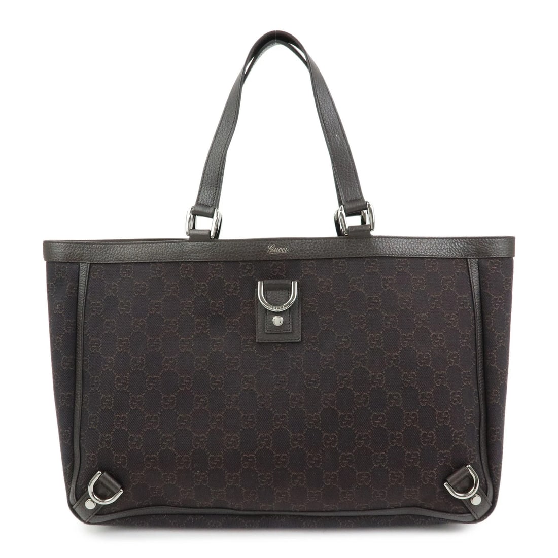 GUCCI ABBEY GG DENIM LEATHER TOTE BAG HAND BAG: GUCCI Abbey GG Denim Leather Tote Bag Hand Bag Brand: GUCCI Type: tote bag Material: GG Denim , Leather Color: Dark Brown Size: W45cm(17.72")H26.5cm(10.43")D13cm(5.12") Accessories: None A