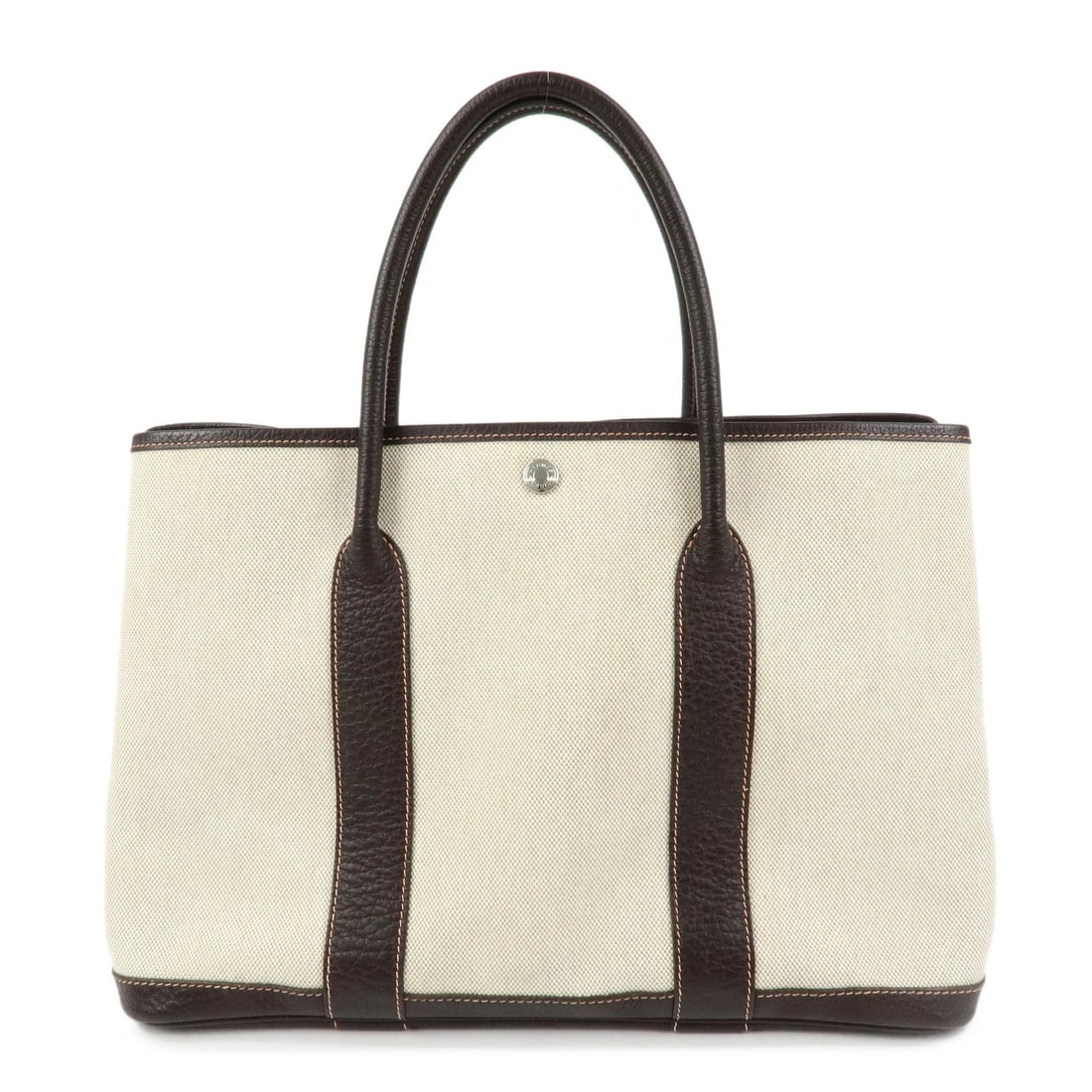 HERMES TOILE ASH CANVAS NEGONDA GARDEN PARTY PM TOTE BAG: HERMES Toile Ash Canvas Negonda Garden Party PM Tote Bag Brand: HERMES Type: tote bag Material: Toile H , Negonda Leather Color: Beige , Chocolat Size: W41cm(16.14")H25cm(9.84")D16cm(6.30") Access
