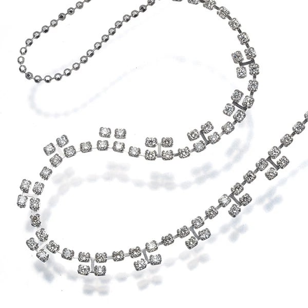 DIAMOND NECKLACE 18K 750 WHITE GOLD: Diamond Necklace 18K 750 White Gold Brand: Unbranded Type: Necklace Material: 18K / 750 / White Gold, Main Stone/Creation NATURAL Color: white Gold Size: Necklace length: 30 - 44cm AdjUS table to shor