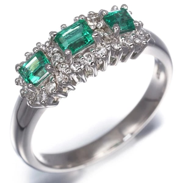 EMERALD DIAMOND RING 900 PLATINUM - 2