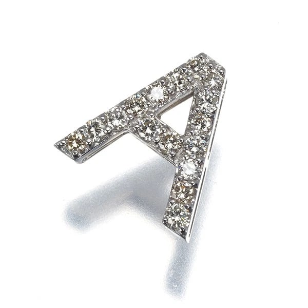LIGHT BROWN DIAMOND ALPHABET INITIAL A PENDANT: Light Brown Diamond Alphabet Initial A Pendant Brand: Unbranded Type: Pendant Material: 18K / 750 / White Gold, Main Stone/Creation NATURAL Color: white Gold Size: Design size: 12.3 x 12.3mm Bail inne