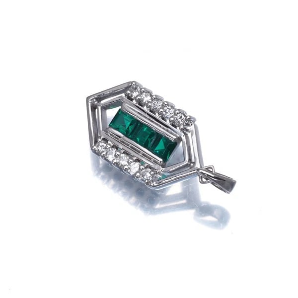 CRESCENT VERT PENDANT LAB-CREATED EMERALD - 2