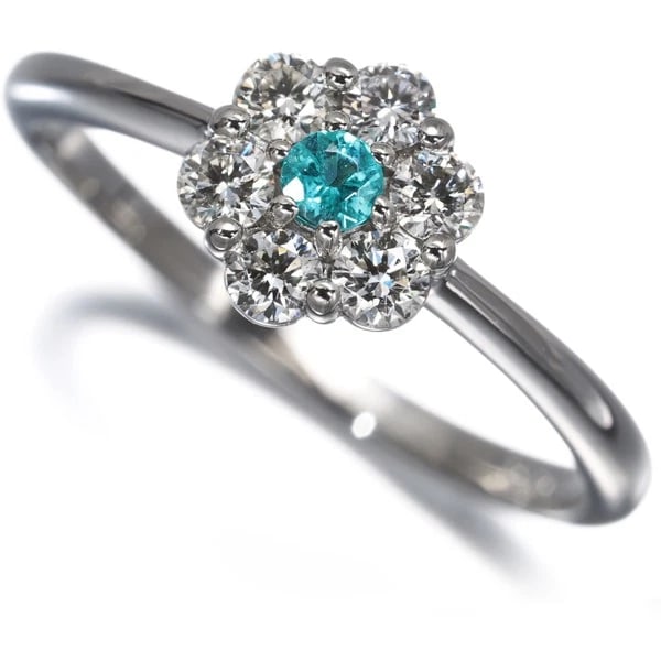 PARAIBA TOURMALINE DIAMOND FLOWER RING 900 PLATINUM: Paraiba Tourmaline Diamond Flower Ring 900 Platinum Brand: Unbranded Type: Ring Material: 900 / Platinum, Main Stone/Creation NATURAL Color: Silver Size: US 5.75-6 Accessories: None Access