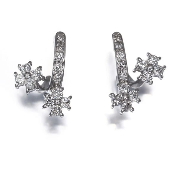 DIAMOND FLOWER EARRINGS 18K 750 WHITE GOLD (1 of 3)