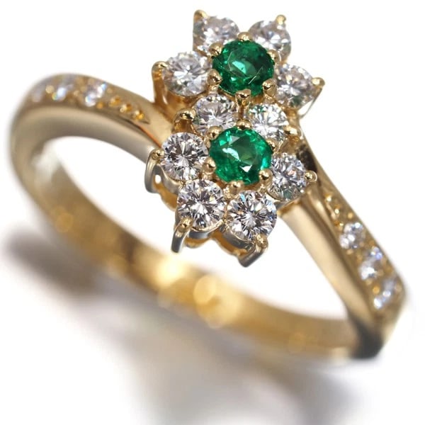MIKIMOTO RING EMERALD DIAMOND FLOWER 18K YG: Mikimoto Ring Emerald Diamond Flower 18K YG Brand: MIKIMOTO Type: Ring Material: 18K / 750 / Yellow Gold, Main Stone/Creation NATURAL Color: Yellow Gold Size: US 5 Accessories: None Access