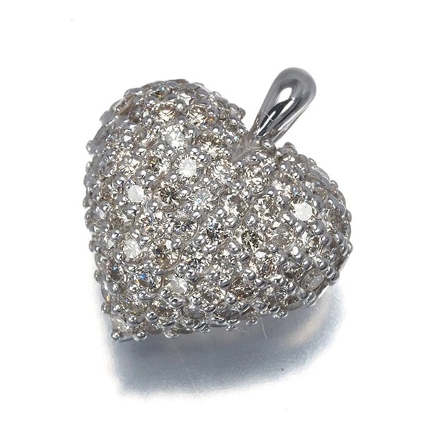 LIGHT BROWNDIAMOND HEART PAVED PENDANT: Light BrownDiamond Heart Paved Pendant Brand: Unbranded Type: Pendant Material: 18K / 750 / White Gold, Main Stone/Creation NATURAL Color: white Gold Size: Design size: 12.4 x 14.0mm Total length of