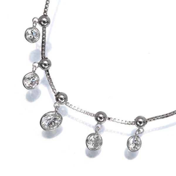 DIAMOND BEZEL ADJUSTABLE STATION 5P NECKLACE 850 PLATINUM: Diamond Bezel Adjustable Station 5P Necklace 850 Platinum Brand: Unbranded Type: Necklace Material: 850 / Platinum, Main Stone/Creation NATURAL Color: Silver Size: Necklace length: 46cm AdjUS table to
