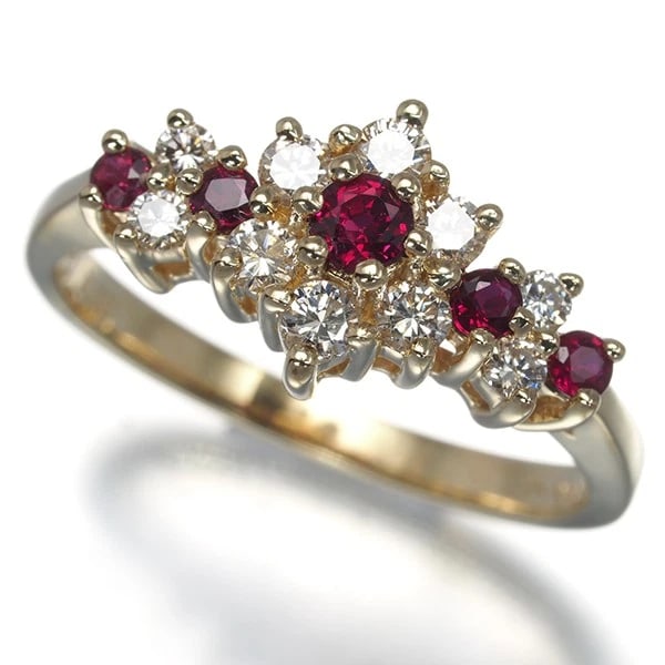 RUBY DIAMOND FLOWER RING 14K 585 YELLOW GOLD: Ruby Diamond Flower Ring 14K 585 Yellow Gold Brand: Unbranded Type: Necklace Material: 14K / 585 / Yellow Gold, Main Stone/Creation NATURAL Color: Yellow Gold Size: US 6.5 Accessories: None