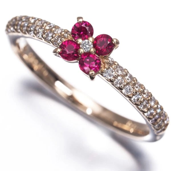 PONTE VECCHIO RING RUBY DIAMOND FLOWER 18K YG: Ponte Vecchio Ring Ruby Diamond Flower 18K YG Brand: Ponte Vecchio Type: Ring Material: 18K / 750 / Yellow Gold, Main Stone/Creation NATURAL Color: Yellow Gold Size: US 5 Accessories: None