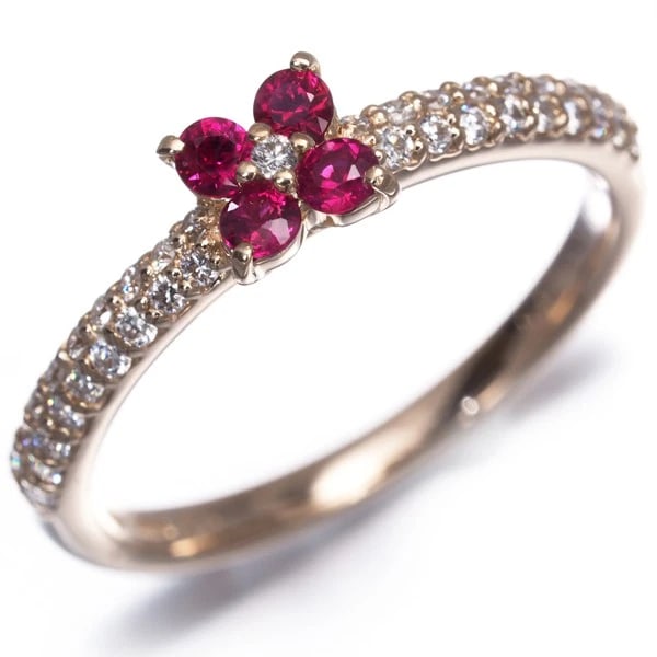 PONTE VECCHIO RING RUBY DIAMOND FLOWER 18K YG - 2