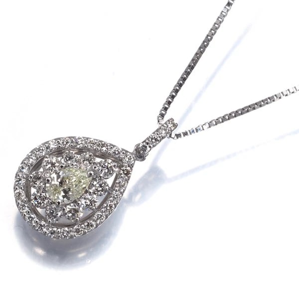CLEAR & YELLOW DIAMOND PEAR-SHAPED TEARDROP NECKLACE: Clear & Yellow Diamond Pear-shaped Teardrop Necklace Brand: Unbranded Type: Necklace Material: 900 / 850 / Platinum, Main Stone/Creation NATURAL Color: Size: Necklace length: 45cm AdjUS table to short
