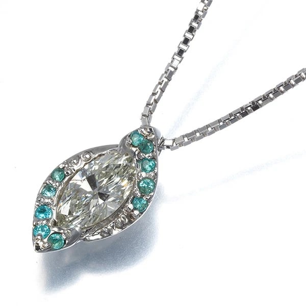 LIGHT YELLOW DIAMOND PARAIBA TOURMALINE MARQUISE NECKLACE: Light Yellow Diamond Paraiba Tourmaline Marquise Necklace Brand: Unbranded Type: Necklace Material: 900 / 850 / Platinum, Main Stone/Creation NATURAL Color: Silver Size: Necklace length: 44cm AdjUS ta