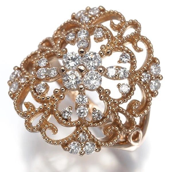 DIAMOND FLOWER MILGRAIN OPENWORK RING 18K 750 ROSE GOLD (1 of 3)