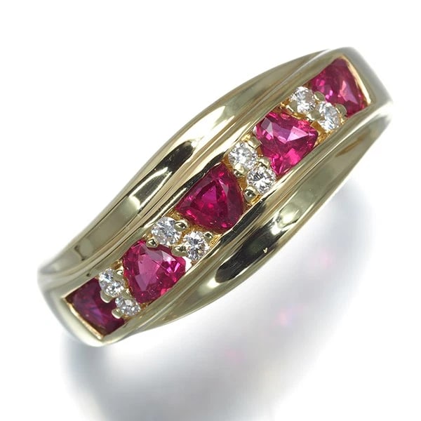 RUBY DIAMOND RING 18K 750 YELLOW GOLD - 2