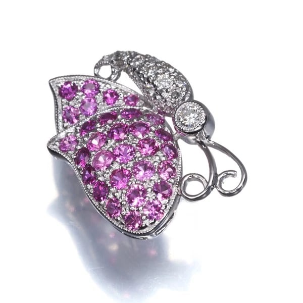 RUBY DIAMOND PAVED BUTTERFLY BROOCH 18K - 2
