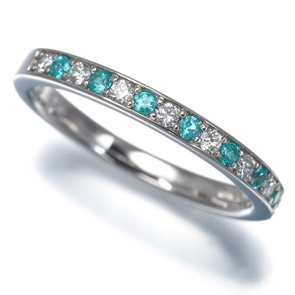PARAIBA TOURMALINE DIAMOND HALF ETERNITY RING 900 PLATINUM: Paraiba Tourmaline Diamond Half Eternity Ring 900 Platinum Brand: Unbranded Type: Ring Material: 900 / Platinum, Main Stone/Creation NATURAL Color: Silver Size: US 5 - 5.25 Accessories: None <