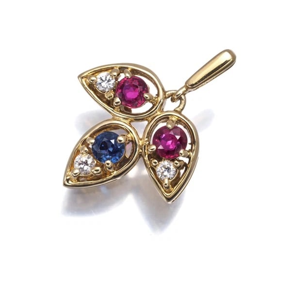 MIKIMOTO PENDANT RUBY SAPPHIRE DIAMOND: Mikimoto Pendant Ruby Sapphire Diamond Brand: MIKIMOTO Type: Pendant Material: 18K / 750 / Yellow Gold, Main Stone/Creation NATURAL Color: Yellow Gold Size: Design size: 12.0 x 13.4mm Total length of 