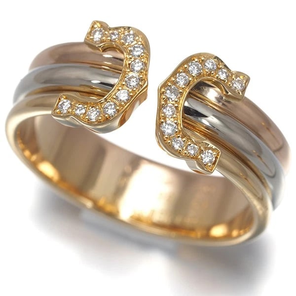 CARTIER RING DIAMOND 2C DOUBLE C2 3COLOR: Cartier Ring Diamond 2C Double C2 3color Brand: Cartier Type: Ring Material: 18K / 750 / Yellow Gold 18K / 750 / White Gold 18K / 750 / Rose Gold, Main Stone/Creation NATURAL Color: YG,WG,RG Size: US 