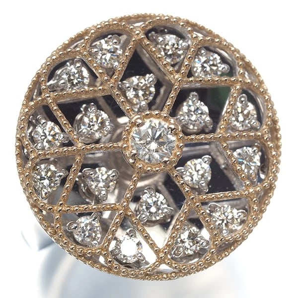 DIAMOND FLOWER MILGRAIN OPENWORK RING - 2