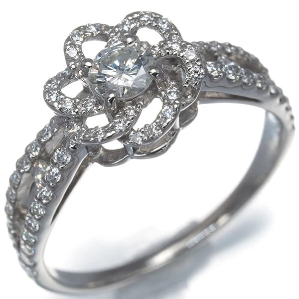 DIAMOND FLOWER RING 950 PLATINUM - 2