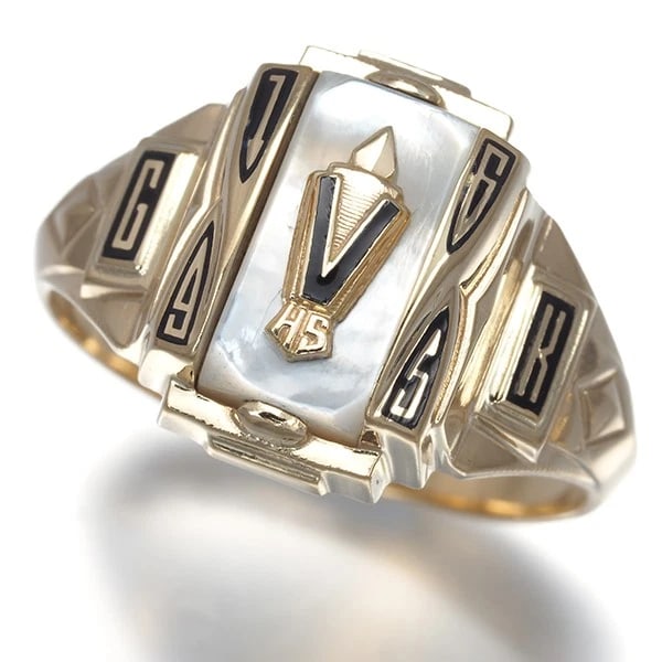 RING MOTHER OF PEARL CLASS 10K YELLOW GOLD/ENAMEL (1 of 3)