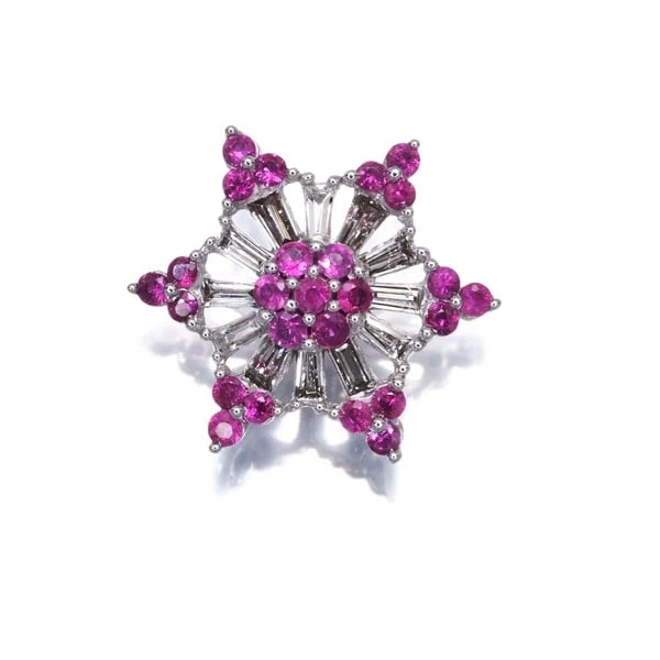 RUBY DIAMOND STAR FLOWER 3WAY PENDANT - 3