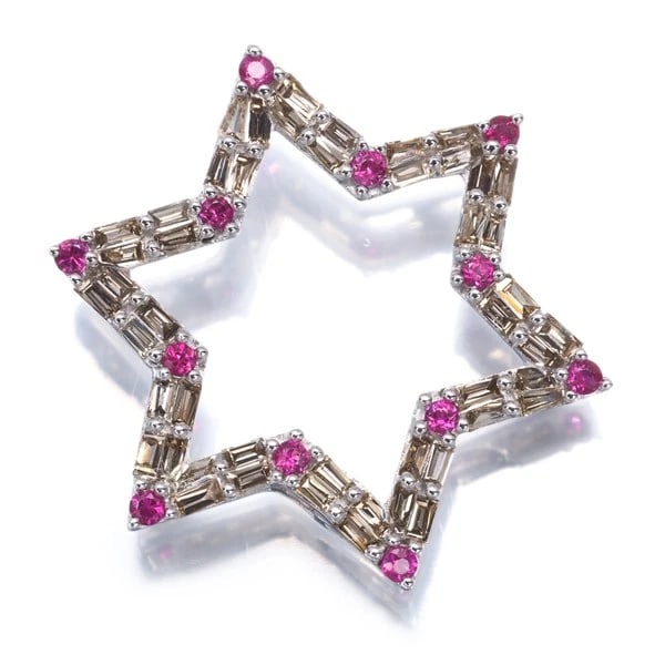 RUBY DIAMOND STAR FLOWER 3WAY PENDANT - 4