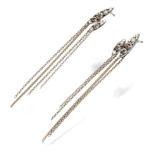KASHIKEY EARRINGS BROWN DIAMOND NAKED FRINGE DROP: KASHIKEY Earrings Brown Diamond Naked Fringe Drop Brand: KASHIKEY Type: Earring Material: 18K / 750 / Brown Gold, Main Stone/Creation Natural Color: BrownGold Size: Design size: 56.6 x 5.0mm Acces