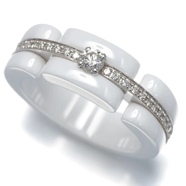CHANEL RING DIAMOND ULTRA 18K 750 WHITE GOLD/CERAMIC: CHANEL Ring Diamond Ultra 18K 750 White Gold/Ceramic Brand: CHANEL Type: Ring Material: 18K / 750 / White Gold White Ceramic, Main Stone/Creation Natural Color: white gold Size: US 5.5 - 5.75 Acce