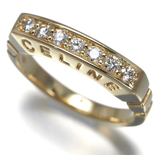CELINE RING DIAMOND SIDE LOGO 18K 750 YELLOW GOLD: CELINE Ring Diamond Side Logo 18K 750 Yellow Gold Brand: CELINE Type: Ring Material: 18K / 750 / Yellow Gold, Main Stone/Creation Natural Color: YEllow Gold Size: US 6 - 6.25 Accessories: None