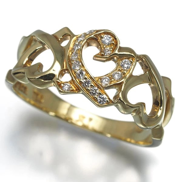 TIFFANY&CO. RING DIAMOND TRIPLE LOVING HEART 18K YG: Tiffany&Co. Ring Diamond Triple Loving Heart 18K YG Brand: Tiffany & Co. Type: Ring Material: 18K / 750 / Yellow Gold, Main Stone/Creation Natural Color: YEllow Gold Size: US 6 Accessories: None <