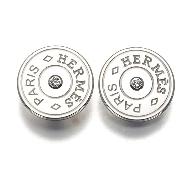 HERMES EARRINGS DIAMOND CLOU DE SELLE: HERMES Earrings Diamond Clou de Selle Brand: HERMES Type: Earrings Material: 18K / 750 / White Gold, Main Stone/Creation Natural Color: white gold Size: Design Size: Diameter Approximately 10.0mm