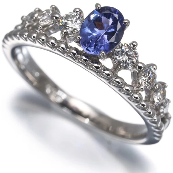TANZANITE DIAMOND TIARA RING 900 PLATINUM: Tanzanite Diamond Tiara Ring 900 Platinum Brand: Unbranded Type: Ring Material: 900 / Platinum, Main Stone/Creation Natural Color: Silver Size: US 4.75 Accessories: None Accessories Notice