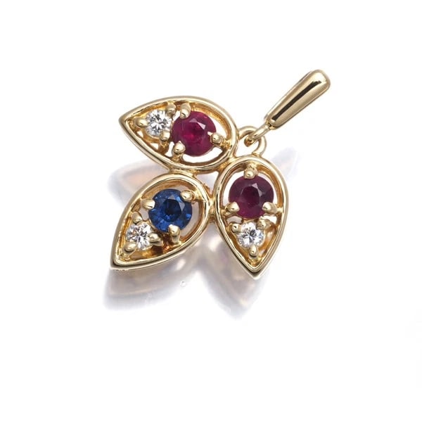 MIKIMOTO PENDANT RUBY SAPPHIRE DIAMOND LEAF K18: Mikimoto Pendant Ruby Sapphire Diamond Leaf K18 Brand: MIKIMOTO Type: Pendant Material: 18K / 750 / Yellow Gold, Main Stone/Creation Natural Color: YEllow Gold Size: Design size: 12.0 x 12.3mm Total l