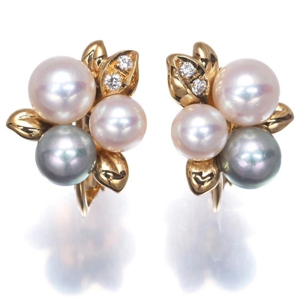 TASAKI EARRINGS GRAY AKOYA PEARLDIAMOND 18K YG: TASAKI Earrings Gray Akoya PearlDiamond 18K YG Brand: TASAKI Type: Earrings Material: 18K / 750 / Yellow Gold, Color: YEllow Gold Size: Design size: 13.8 x 12.7mm Accessories: None Accesso